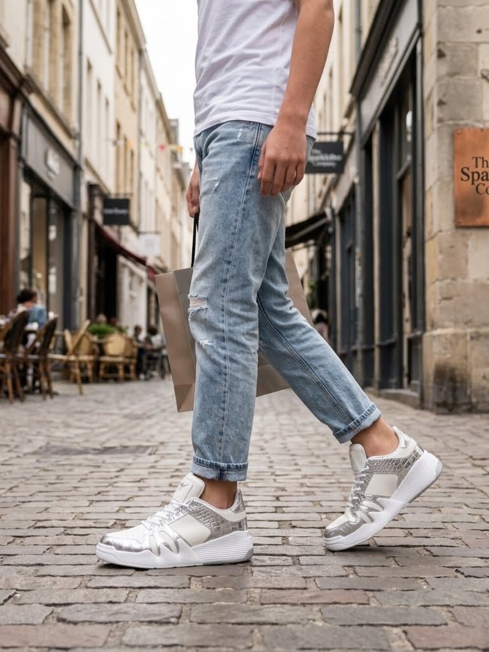 GIUSEPPE ZANOTTI Men Birel‎ Vague Bianco Croc-Embossed Leather Sneakers 44 US 11
